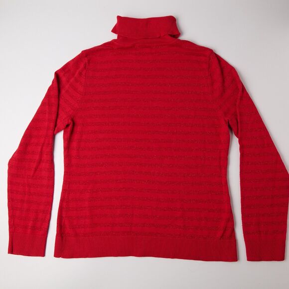 Charter Club Sweater Womens Medium Petite Red Striped Cotton Turtleneck Pullover - Picture 5 of 11